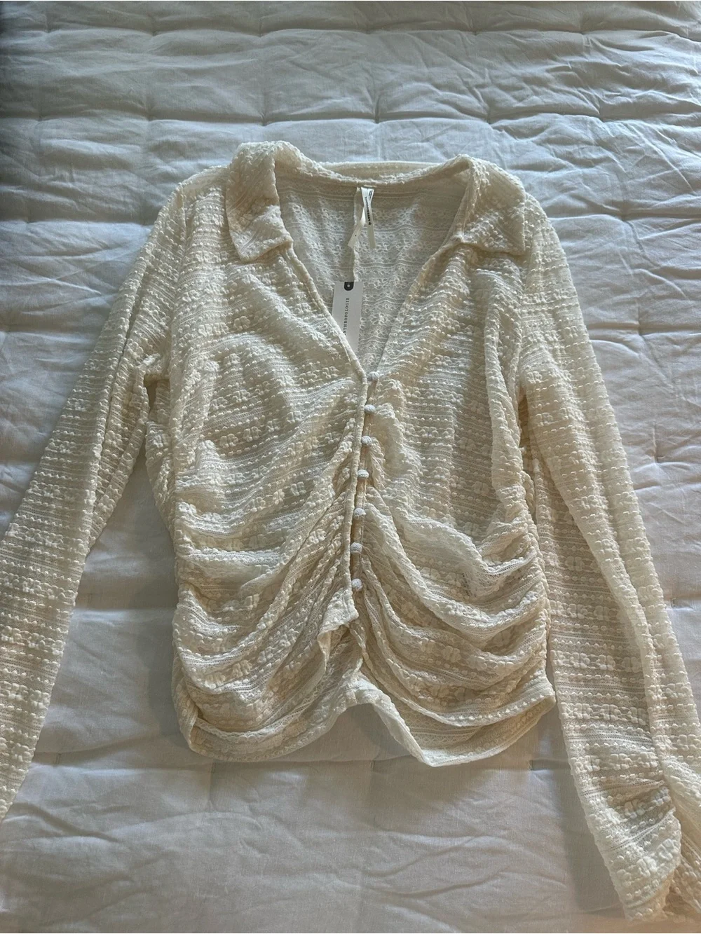 Anthropologie Cream Lace/Sheer Top Size L